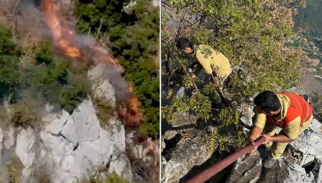 Orman işçileri, alevlerden son anda kurtuldu