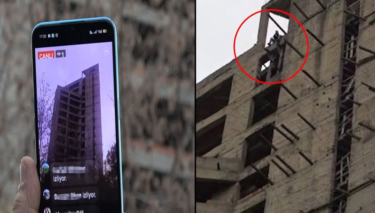 Çatıya çıkan genci görüntüleyip canlı yayın yaptılar