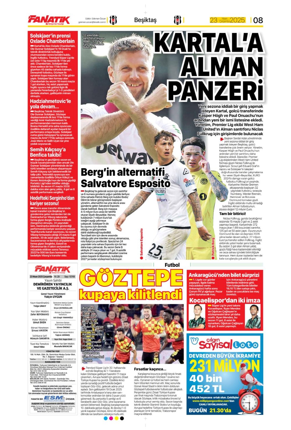 "Aslan finale kükredi" (23 Nisan 2025 spor manşetleri) - 7