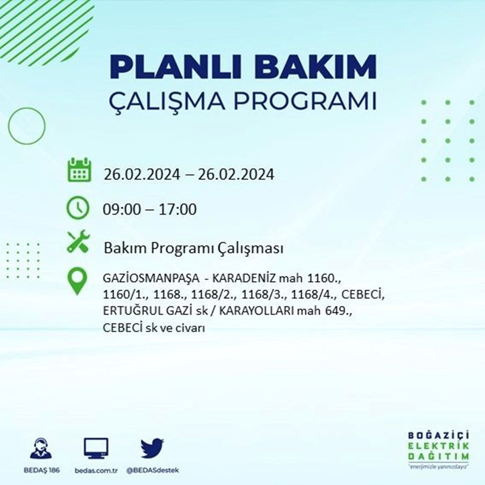 İstanbul'un 19 ilçesinde elektrik kesintisi: Elektrikler ne zaman gelecek? (26 Şubat BEDAŞ kesinti programı) - 41