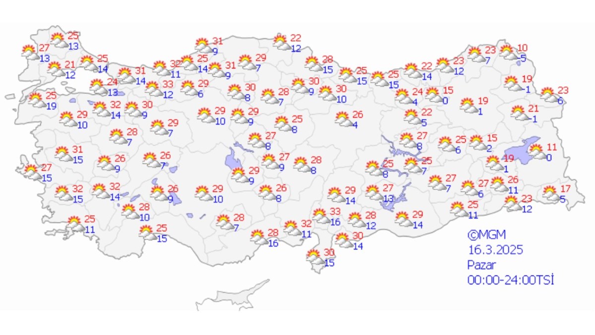 16 Mart 2025 Pazar hava durumu