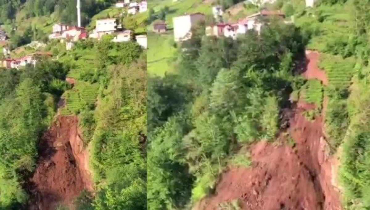 Trabzon'da heyelan anı kamerada