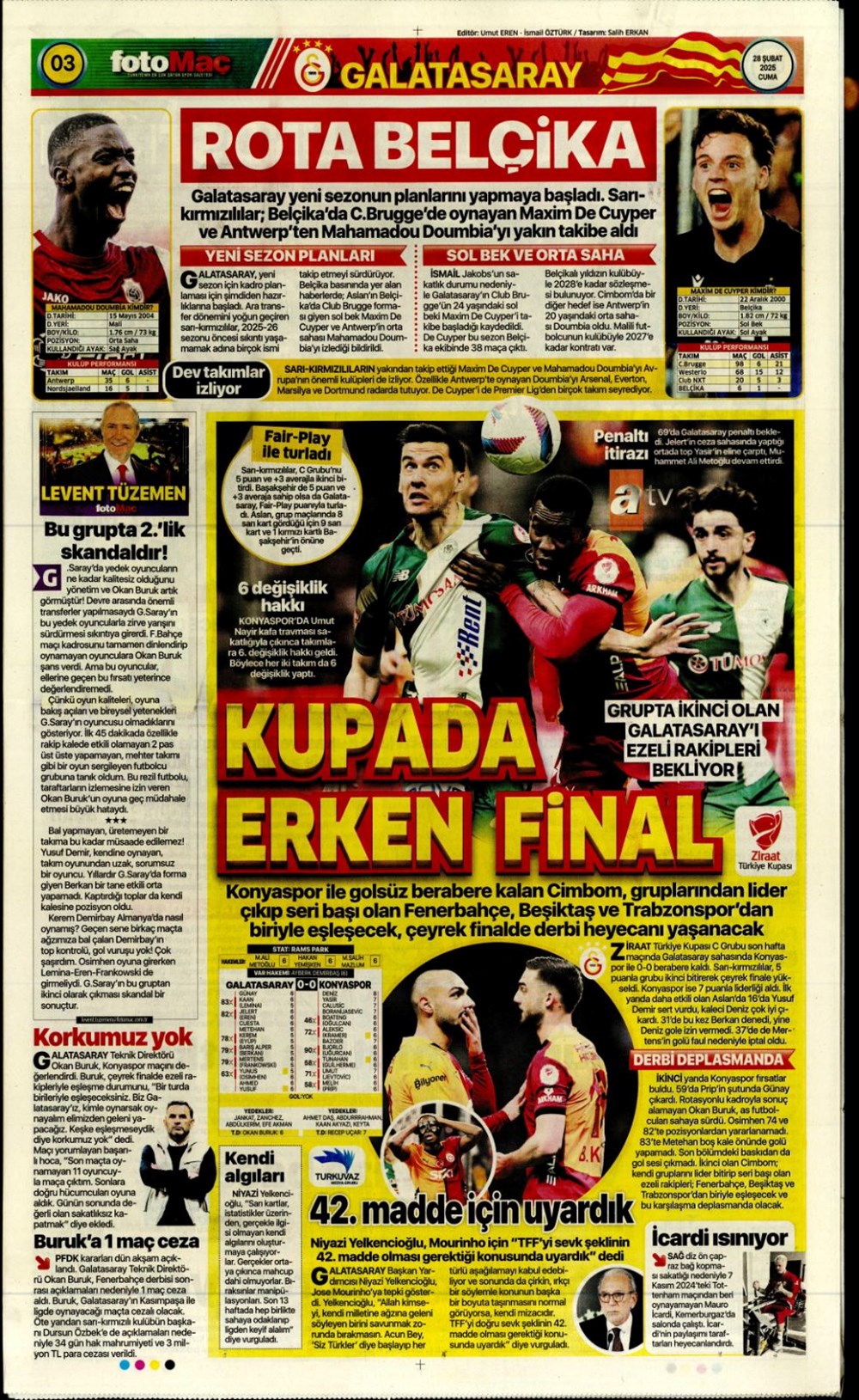 "Çeyrek finalde derbi var" (28 Şubat 2025 spor manşetleri) - 8