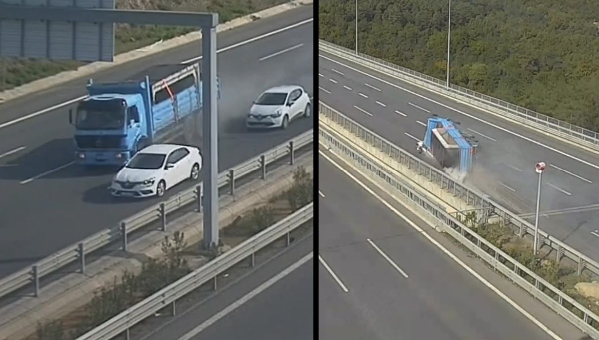 Beton blok aracı böyle ezmiş