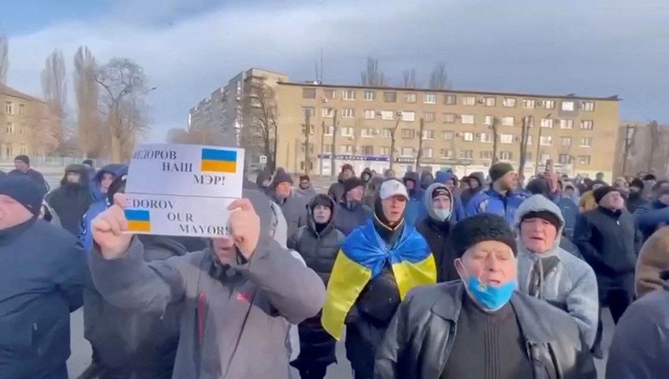 Melitopol halkı, Belediye Başkanı Fedorov'un kaçırılmasını protesto etmişti