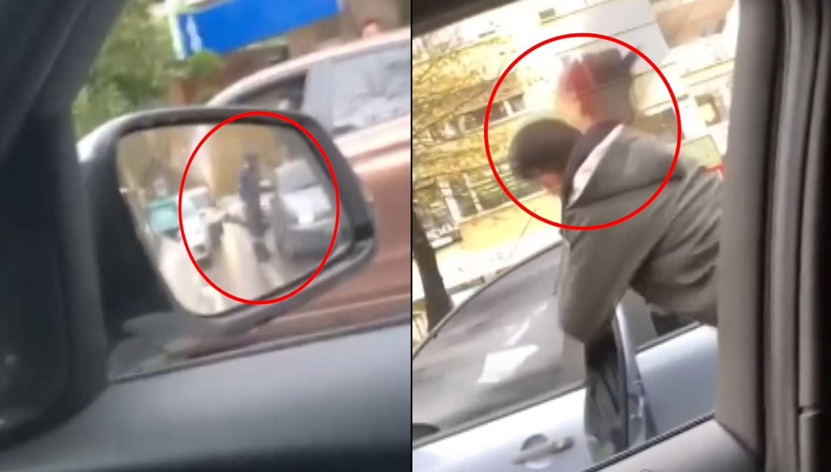 Trafikte sıkıştıran sürücüye kaskıyla saldırdı: Beni mi öldüreceksin?
