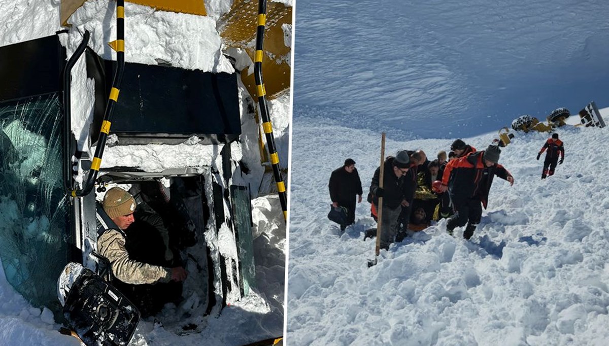 Erzurum’da iş makinesinin üzerine çığ düştü