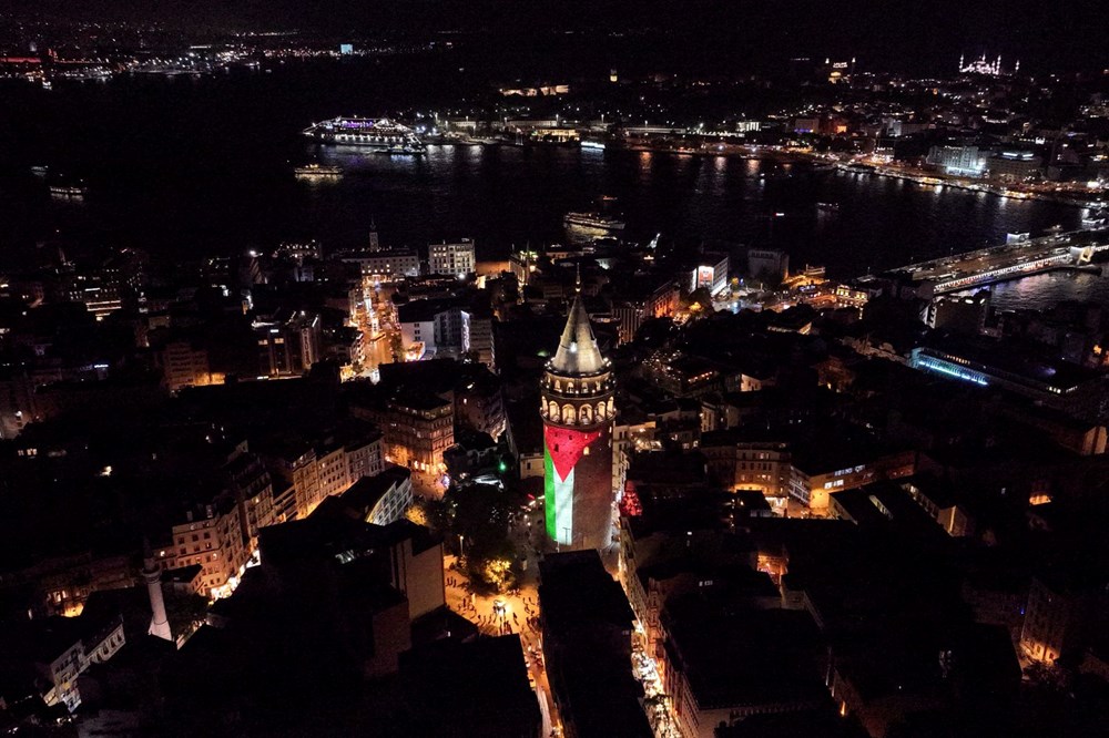 Galata Kulesi’ne Filistin bayrağı yansıtıldı - 4