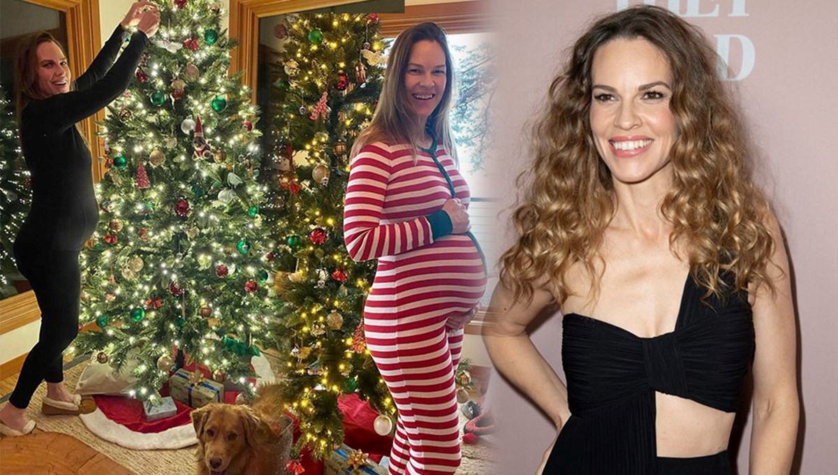 İkiz bebek bekleyen Hilary Swank'ten Noel pozu