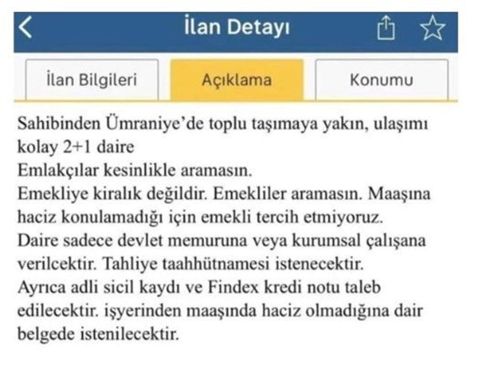 Kiralık ilanında "emekliler aramasın" dedi, bakanlıktan cezayı yedi - 1