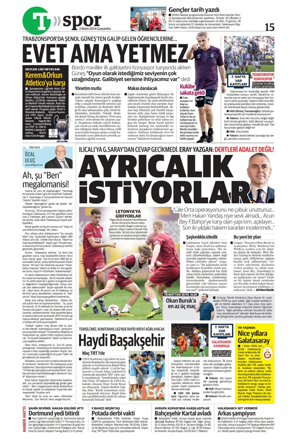 "Bir Mourinho klasiği" (2 Ekim 2024 spor manşetleri) - 16