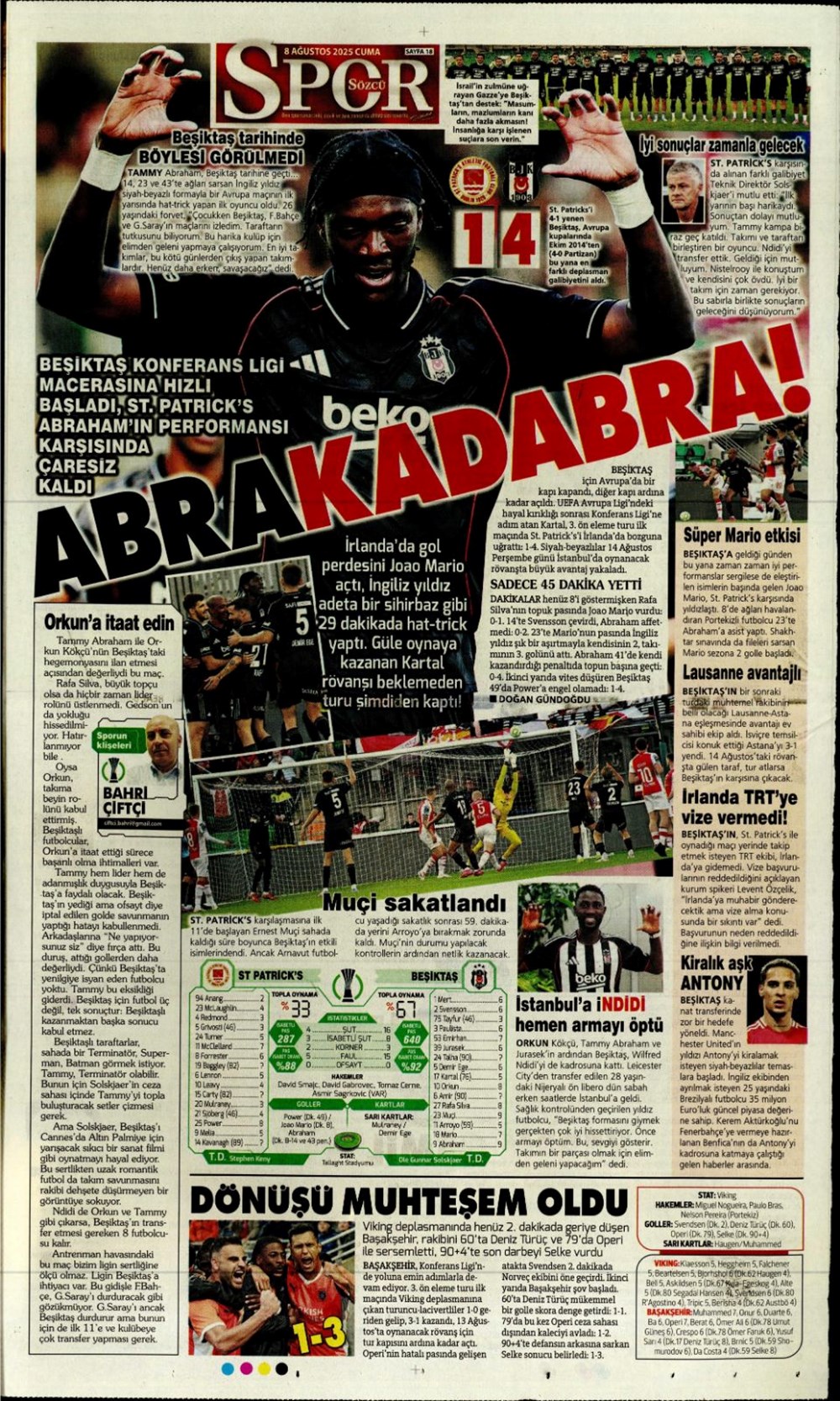 "Gidenin yeri dolmadı" (8 Ağustos spor manşetleri) - 16