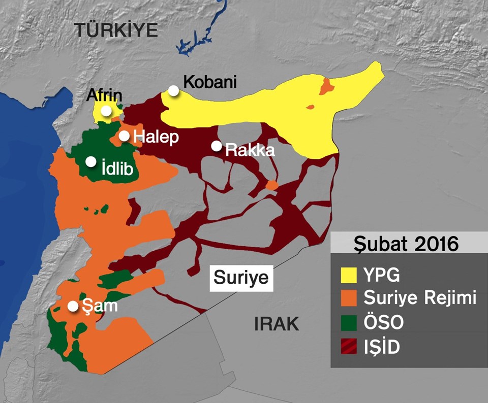 Suriye'de iki hafta sürecek ateşkes öncesi bu harita ülkedeki son durumu gösteriyor.