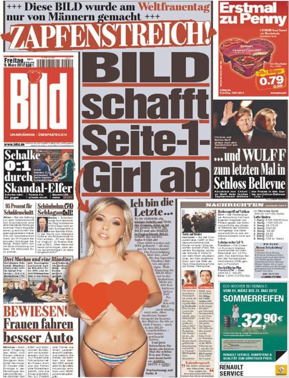 Alman bulvar gazetesi Bild 2012 yılında "üstsüz kadın" fotoğraflarını birinci sayfa yerine iç sayfalarda yayımlama kararı almıştı.