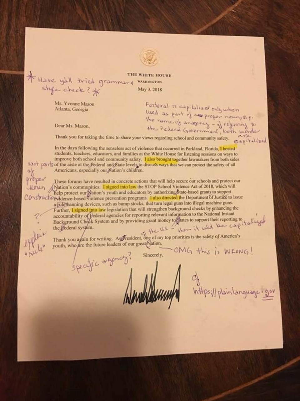 ABD Başkanı Domald Trump'ın emekli öğretmen Yvonna Mason tarafından değerlendirilen mektubu sosyal medyada büyük ilgi gördü.
