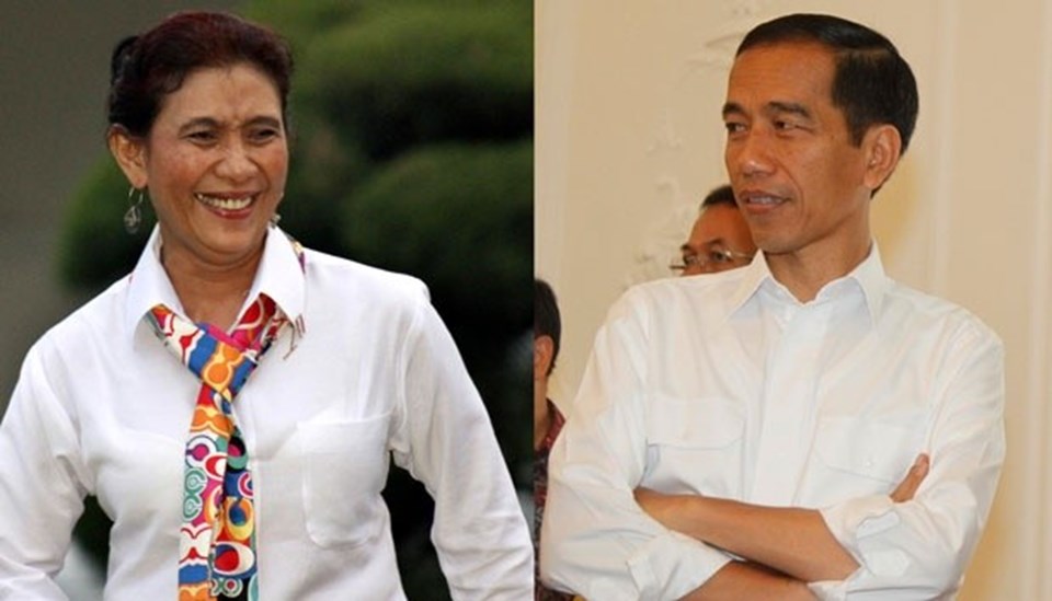 Endonezya Devlet Başkanı Joko Widodo (sağda) ve Denizcilik ve Su Ürünleri Bakanı Susi Pudjiastuti (solda) kaçak avlanmaya karşı savaş açtı.