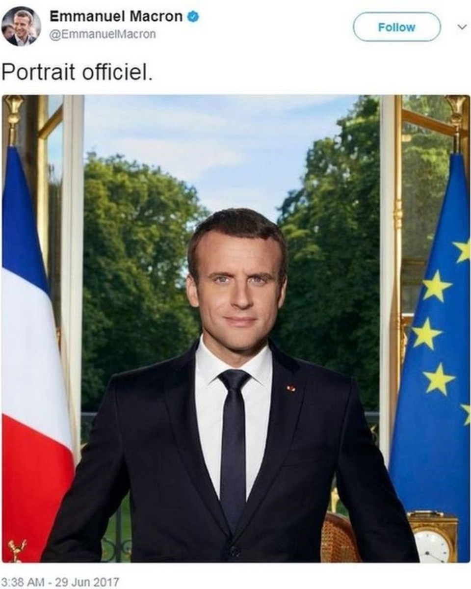 Macron, resmi portresini 29 Ocak'ta sosyal medya hesabından paylaşmıştı.