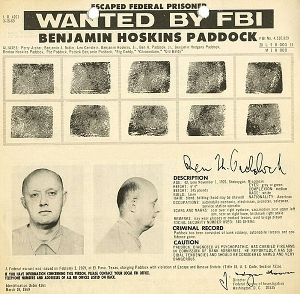 Saldırganın babası Benjamin Hoskins Paddock FBI’ın ‘çok en çok aranan kişiler listesi'nde bulunuyordu.