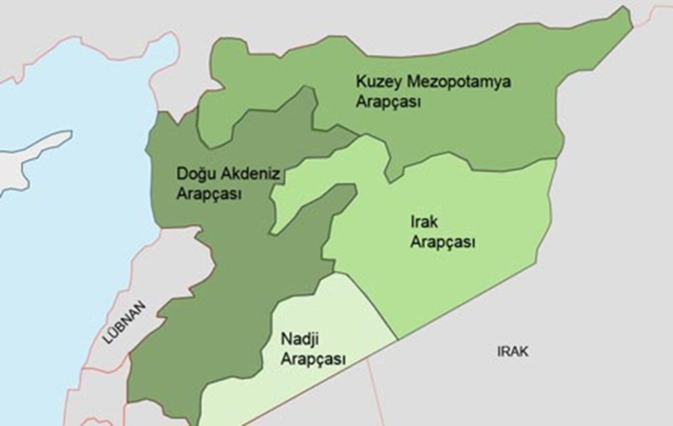 Suriye'deki Arapça lehçeleri. (Grafiği büyütmek için tıklayın)