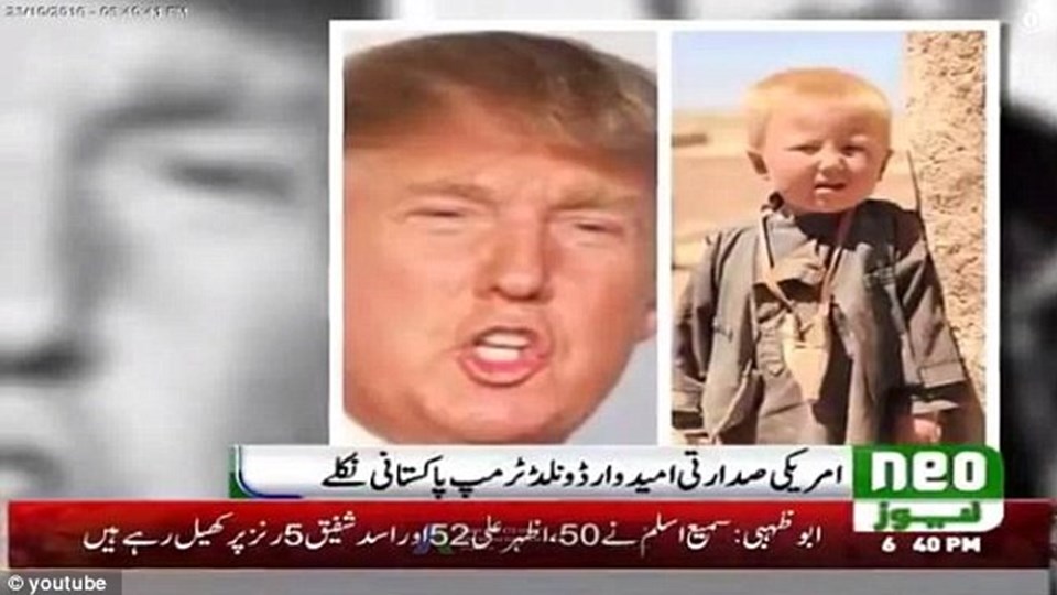 "Neo News" televizyonuna göre, ABD başkanı seçilen Donald Trump 1946 yılında Pakistan'ın Kuzey Veziristan bölgesinde doğdu.