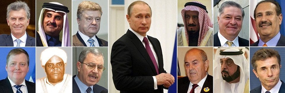 Yolsuzluğa karışan isimler arasında Putin’den başka Pakistan Başbakanı Navaz Şerif, Irak'ta eski Başbakan İyad Allavi, Ukrayna Devlet Başkanı Petro Poroşenko, Mısır'ın devrik cumhurbaşkanı Hüsnü Mübarek’in oğlu Alaa Mübarek ve İzlanda Başbakanı Sigmundur David Gunnlaugsson gibi çok sayıda önemli ismin yer aldığı belirtildi. Dokümanlarda İngiltere’deki Lordlar Kamarası’ndan altı lordun, iktidardaki Muhafazakar Parti’den üç eski vekilin, yine İngiltere’deki siyasi partilere bağış yapan çok sayıda kişinin isimlerinin de geçtiği öne sürüldü.