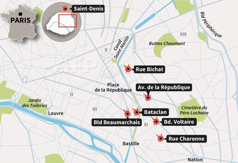 Paris'te 7 farklı noktada saldırı düzenlendi.