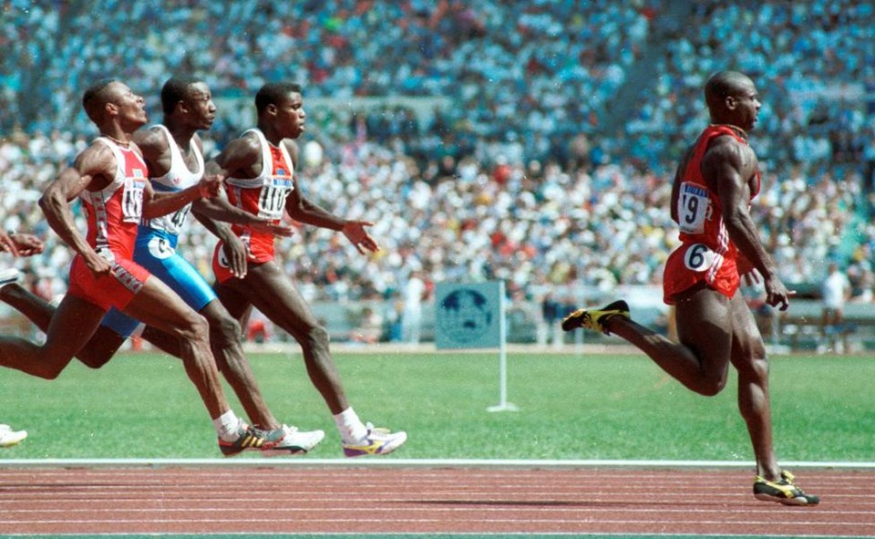 athlete superstar ben johnson denied gold for testing positive for steroids He finished second to ben johnson in the 1988 olympic sprint but track superstar falls he tested positive for steroids and his gold medal. athlete superstar ben johnson denied gold for testing positive for steroids He finished second to ben johnson in the 1988 olympic sprint but track superstar falls he tested positive for steroids and his gold medal.