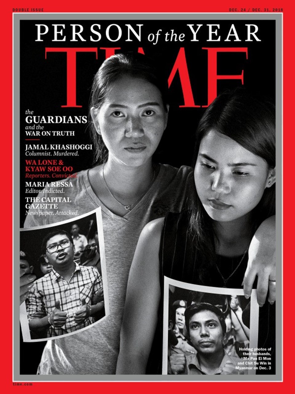 Wa Lone ve Kyaw Soe Oo'nun eşleri, kocalarının fotoğraflarını tutarken