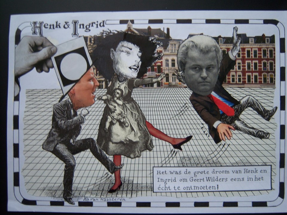 Wilders'i, meihur Henk ve Ingrid karakterlerince tekmelenirken gösteren karikatürler internette ilgi görüyor.