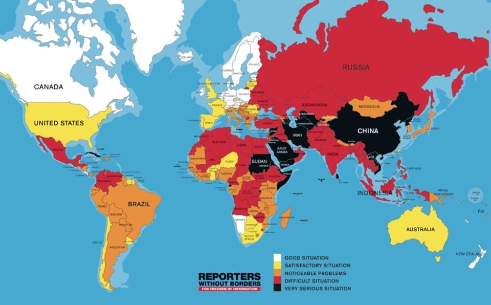 2015 yılı Dünya Basın Özgürlüğü Endeksi'nde Türkiye 180 ülke arasında 149'uncu sırada yer aldı.