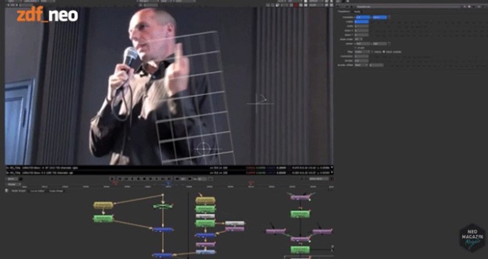 Alman komedyen Jan Böhmermann, Varufakis'in videosunda foto montajı nasıl yaptıklarını anlattı.