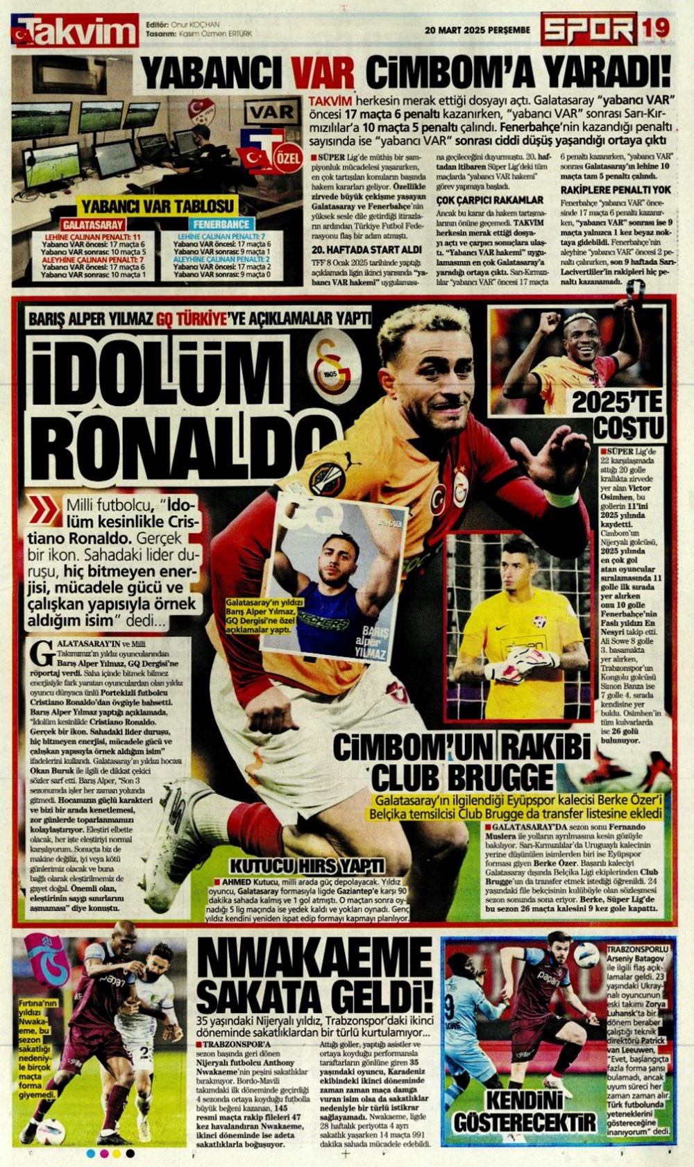 "Milliler avantaj peşinde" (20 Mart 2025 spor manşetleri) - 32