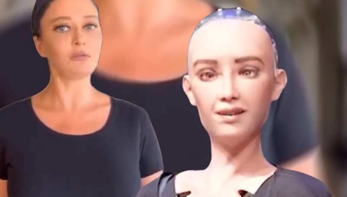 Nurgül Yeşilçay, robot Sophia'yı taklit etti