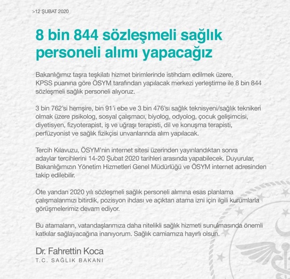 Bakan Koca'dan sözleşmeli sağlık personeli atama açıklaması - 1