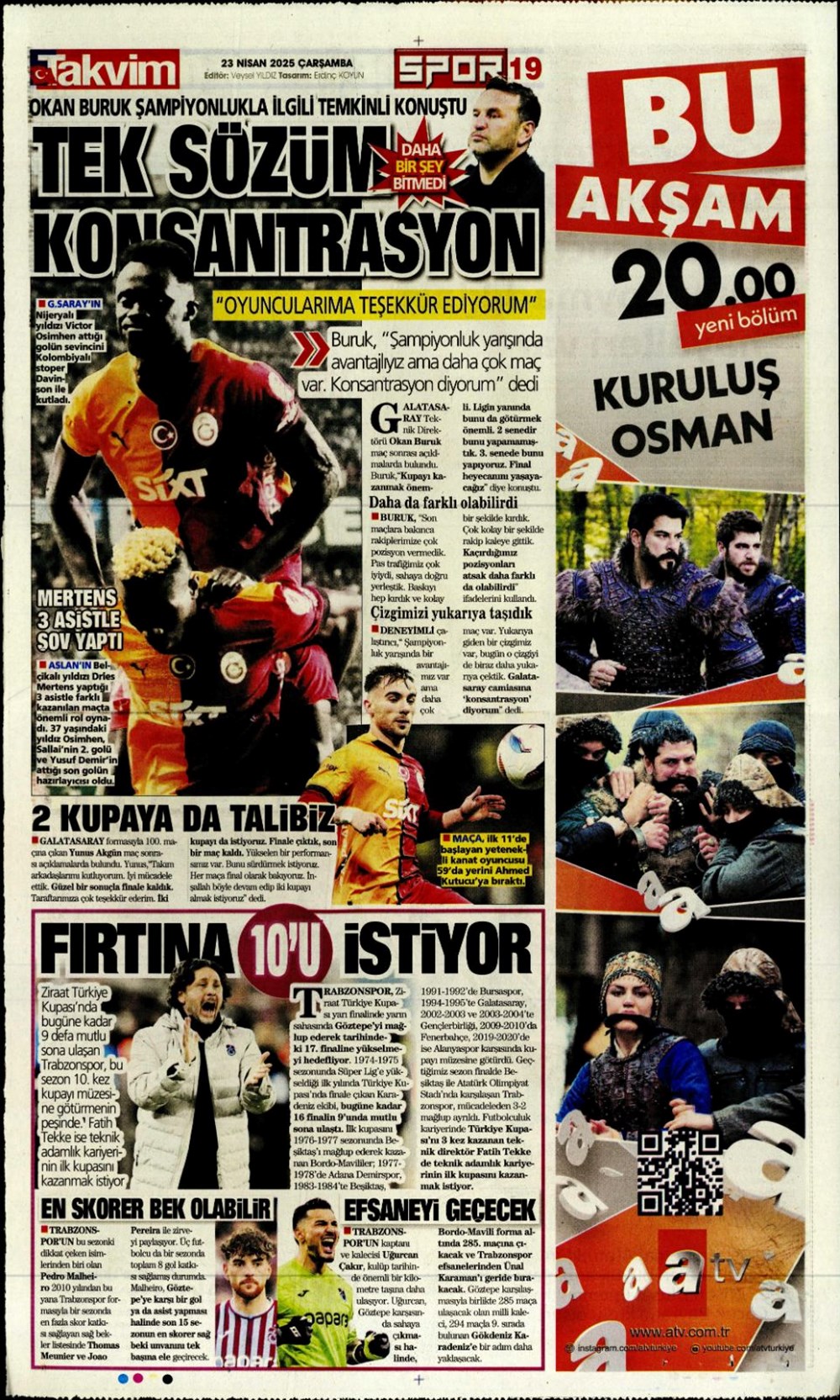 "Aslan finale kükredi" (23 Nisan 2025 spor manşetleri) - 31