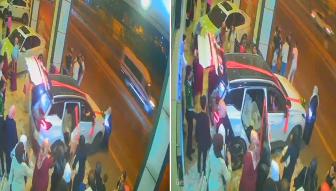 Gelini alan araba damatsız hareket etti: Bursa'da düğün sonrası ilginç anlar