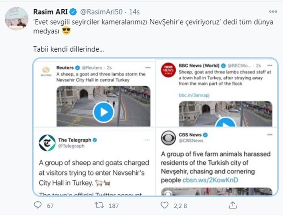 Nevşehir Belediyesi'nin 1 koyun,1 keçi, 3 kuzu tarafından esir alınması dünya basınında - 1