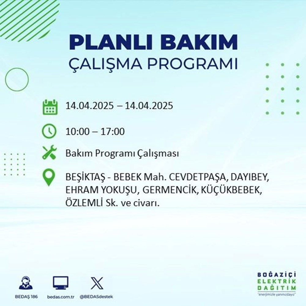 İstanbul'un 23 ilçesinde elektrik kesintisi: Elektrikler ne vakit gelecek? 9 saat sürecek (14 Nisan BEDAŞ kesinti programı) 105