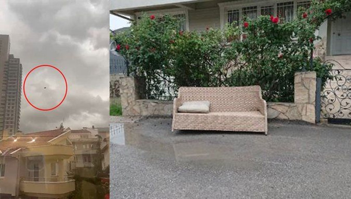 Ankara'da fırtınada uçan üç kişilik koltuk bir evin önüne düştü