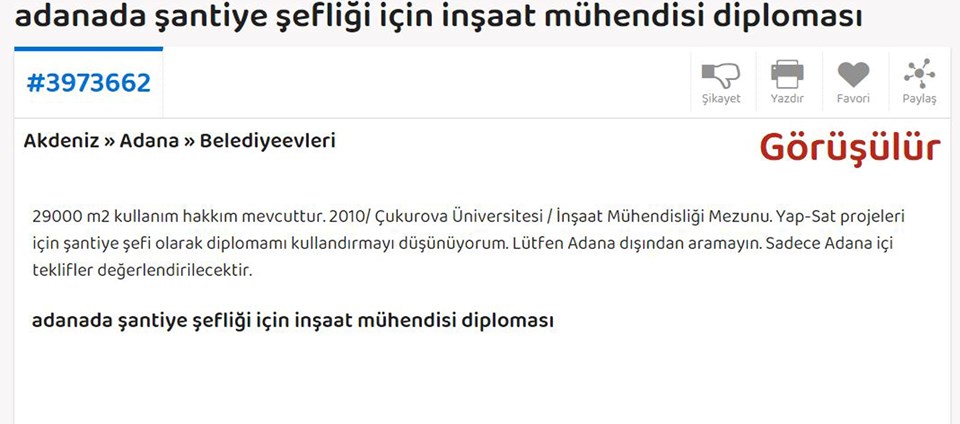 İhalelere Katılan Firmaların Mühendislik diplomalarını kullanmaları ileride sorun olması 1 Sahibinden kiralık mühendis diploması! - 1