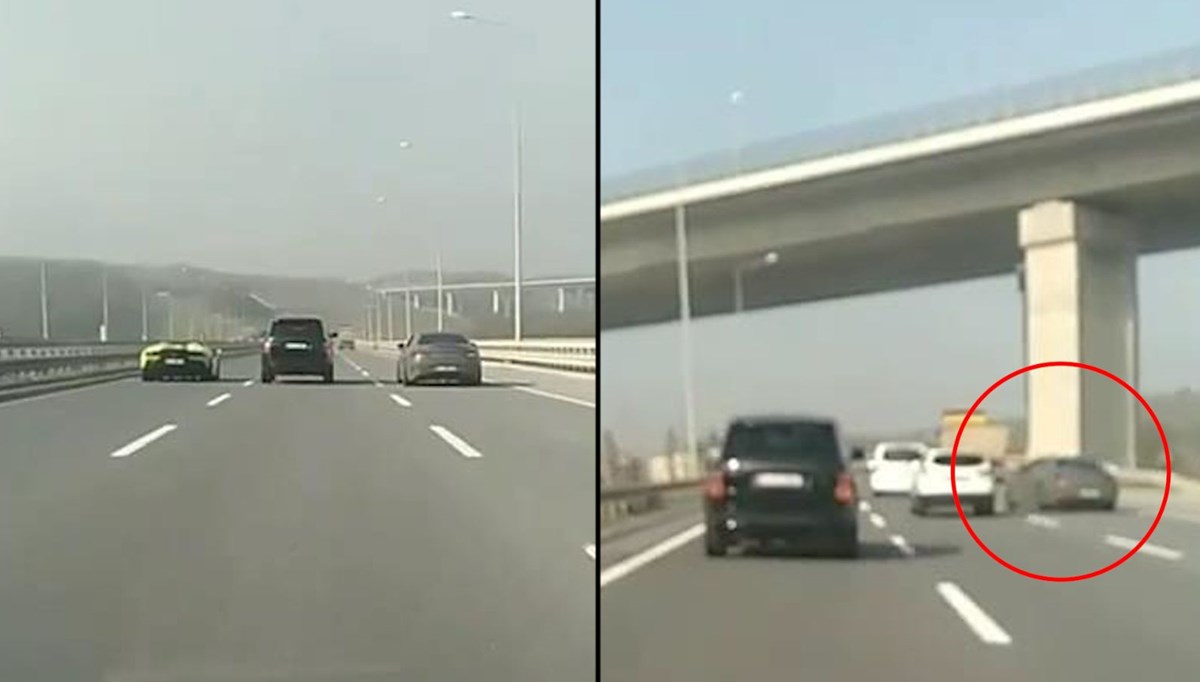 Otoyolu kapatan sürücüler kamerada: Yan yana gelip yarıştılar