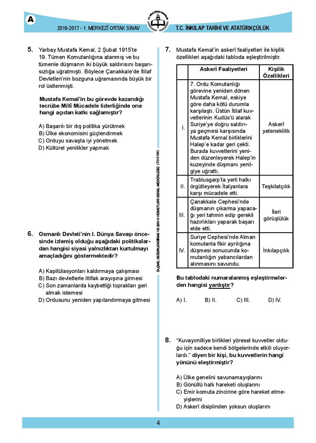 T.C. İNKILAP TARİHİ VE ATATÜRKÇÜLÜK DERSİ