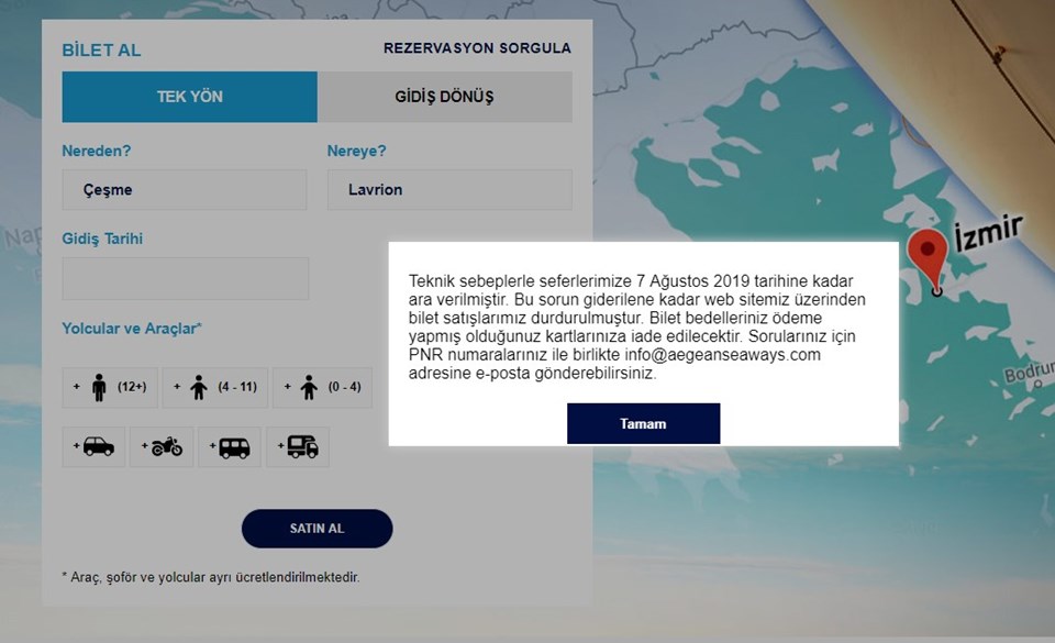 Firmanın internet sitesine girildiğinde bu mesajla karşılaşılıyor.