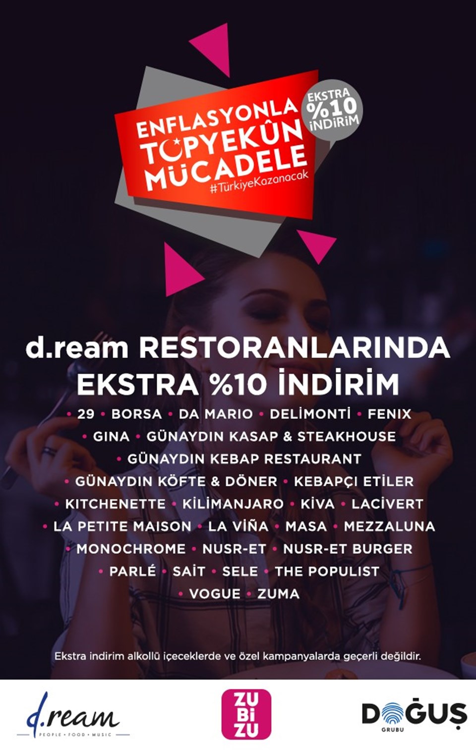 Zubizu, d.ream restoranlarının yanı sıra perakende markaları ile de tüketicilere ek indirim faydaları sağlayacak. Program kapsamında yer alan markalar ve detaylar için Zubizu uygulamasını takip edebilirsiniz.