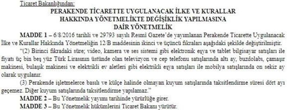 Elektronik ve beyaz eşyada taksit sayıları arttı (Karar Resmi Gazetede)