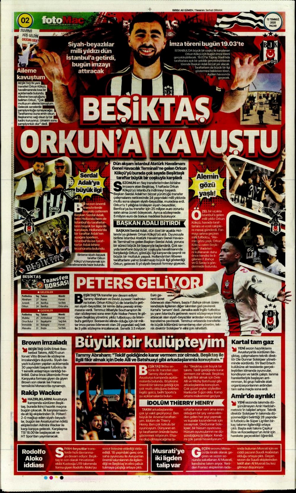 "Transfer şov" (13 Temmuz 2025 spor manşetleri) - 6