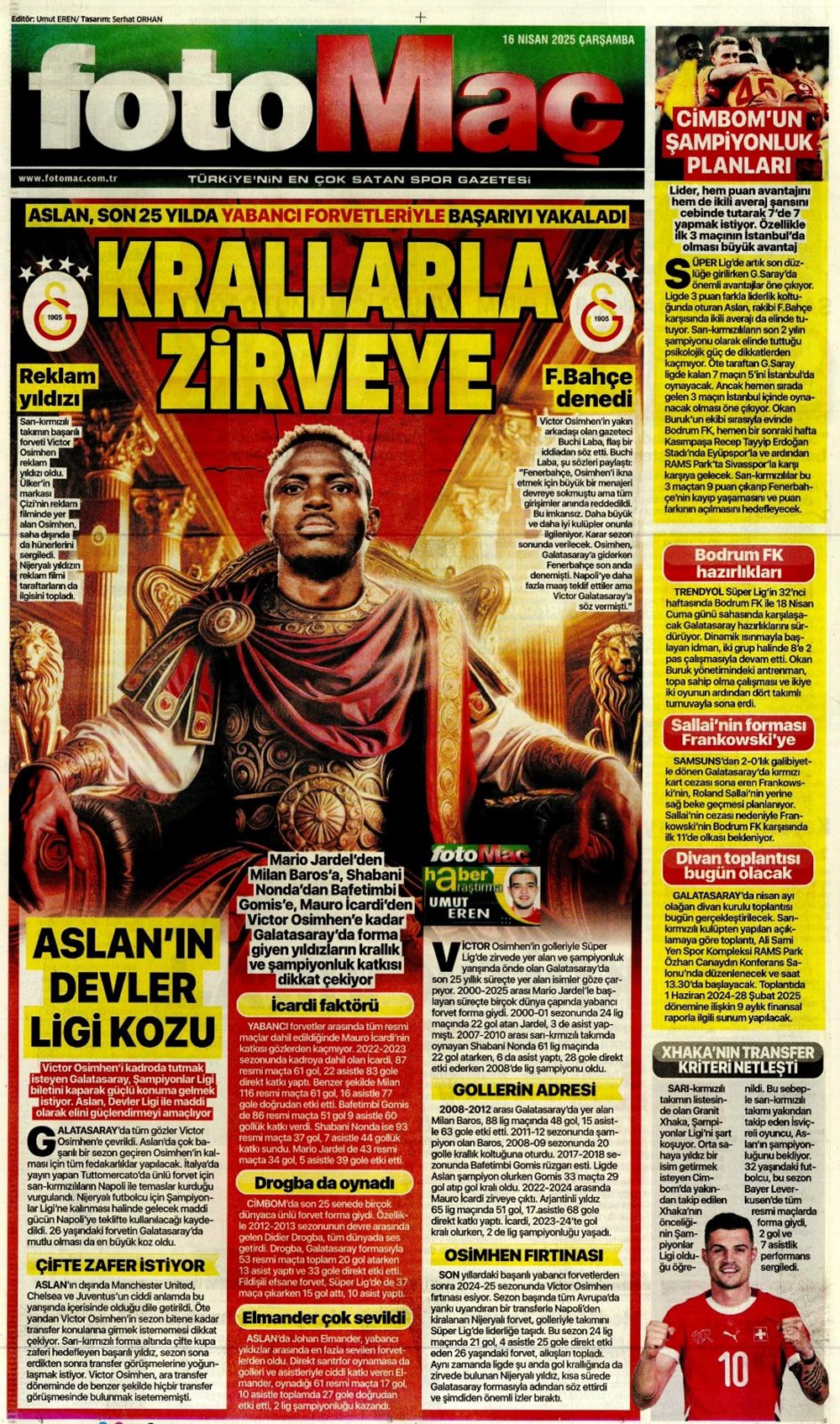 "Kim Min-Jae harekatı" (16 Nisan 2025 spor manşetleri) - 7