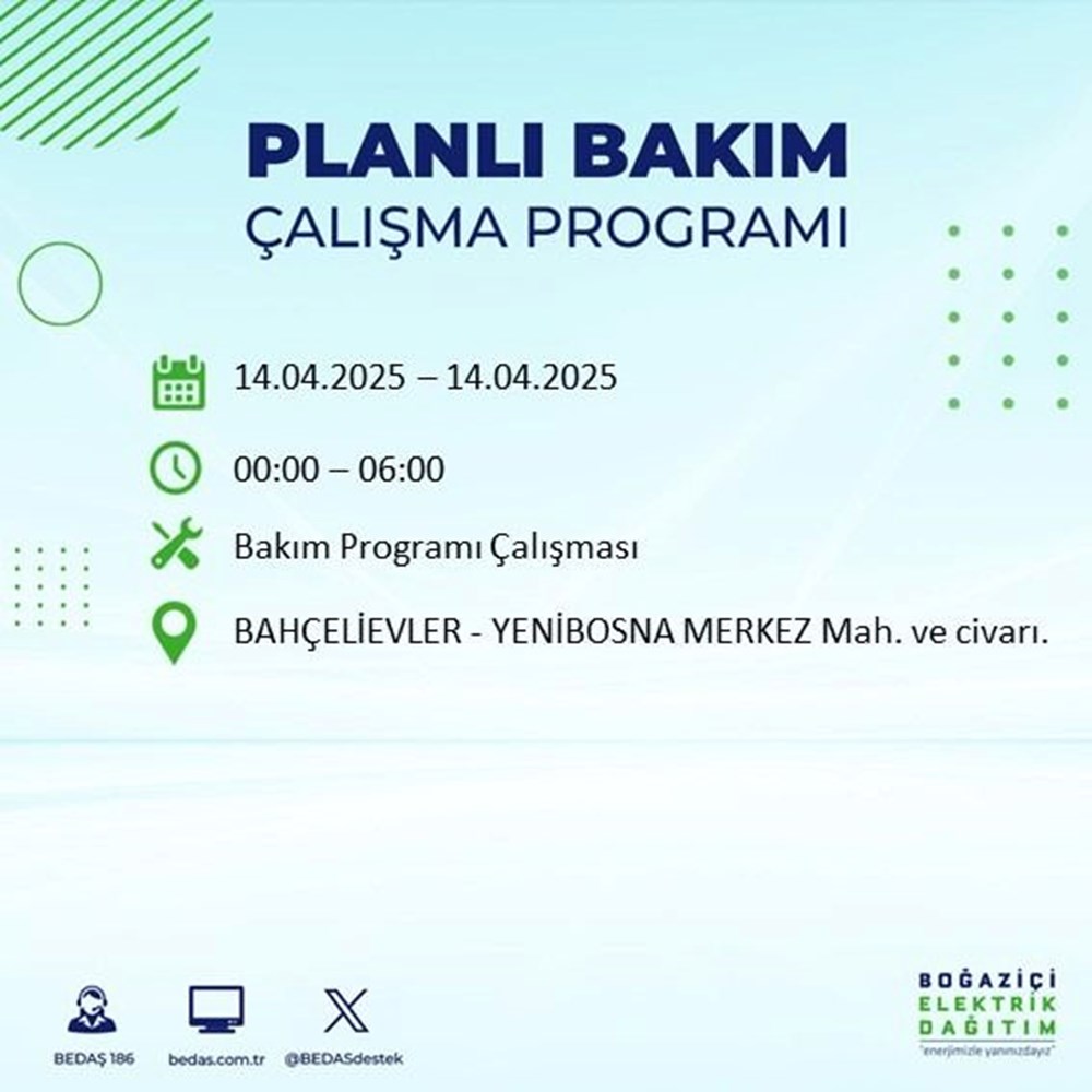 İstanbul'un 23 ilçesinde elektrik kesintisi: Elektrikler ne vakit gelecek? 9 saat sürecek (14 Nisan BEDAŞ kesinti programı) 88 f19CCiMUNEOT913e6NO7Bg