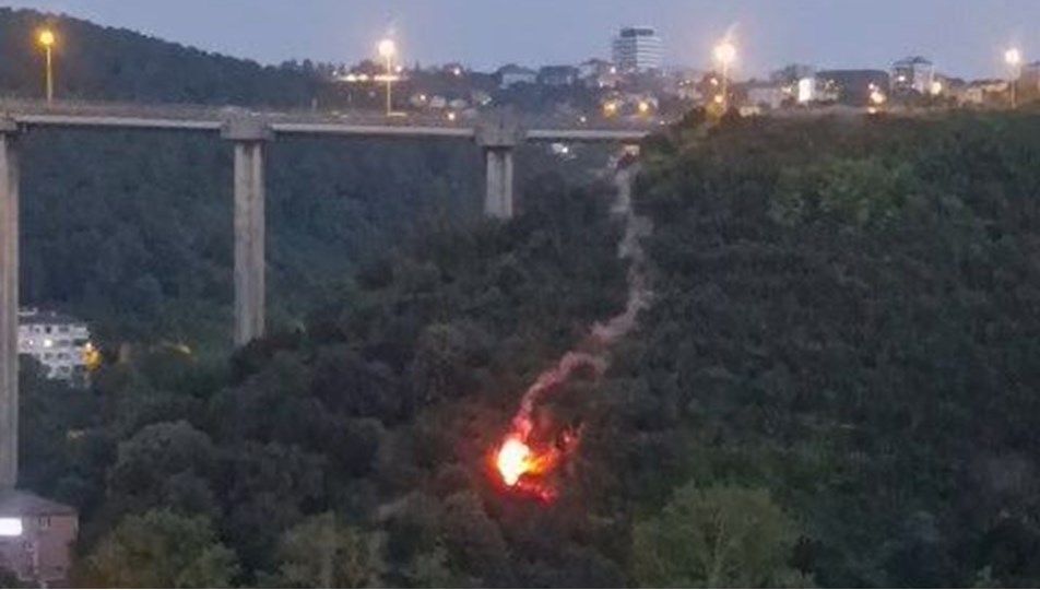 Beykoz'da orman yangınının çıkış anı: İşaret fişeği attılar