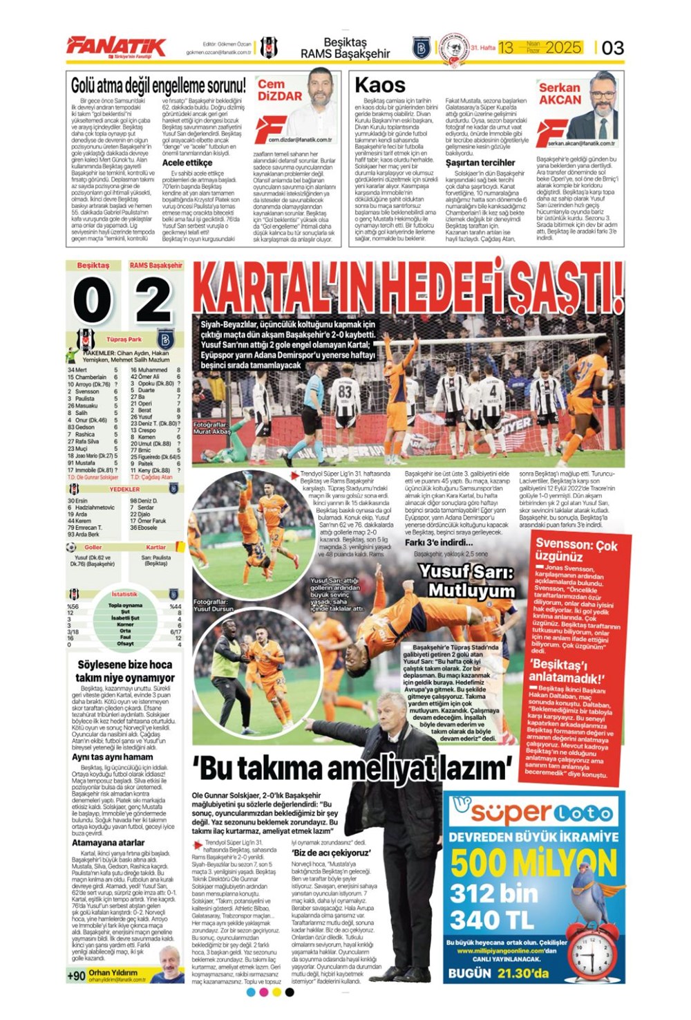 "Kartal ağır yaralı" (13 Nisan 2025 spor manşetleri) - 8